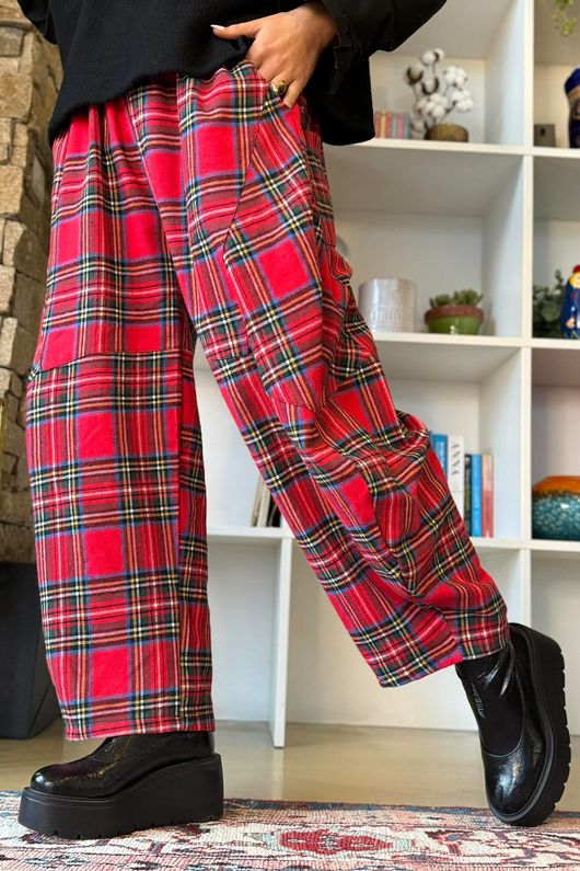 McAlister Tartan Brushed Cotton Barrel Pant Red